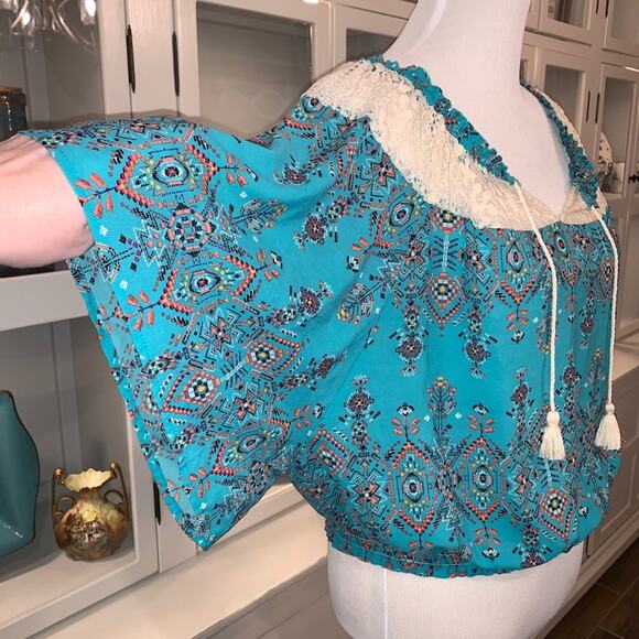 Red Camel Boho Top with Aztec Design and Tassles - Picture 4 of 6